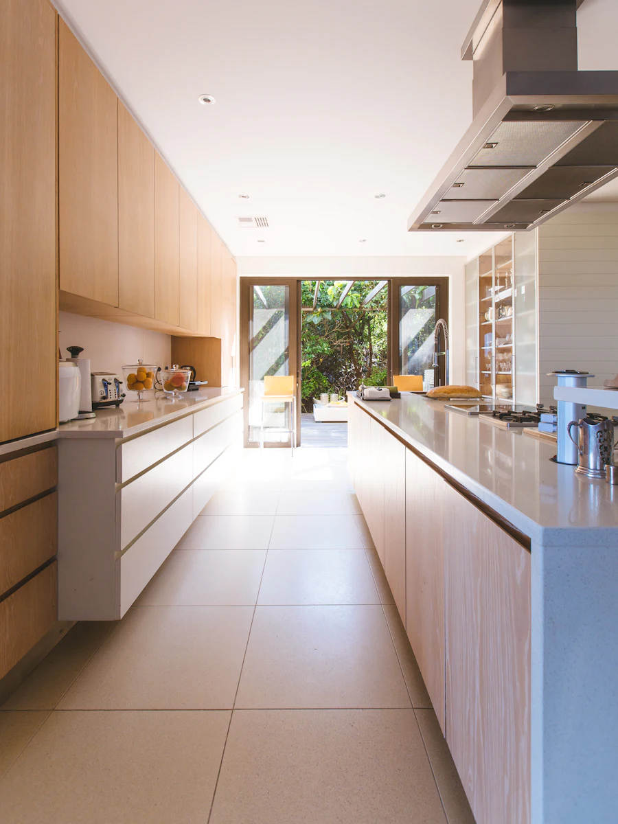 A kitchen looking out onto the garden